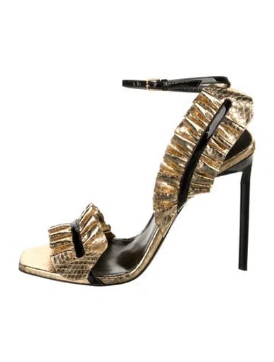 Pre-owned Saint Laurent Leather Ruffle Embellishment Sandals