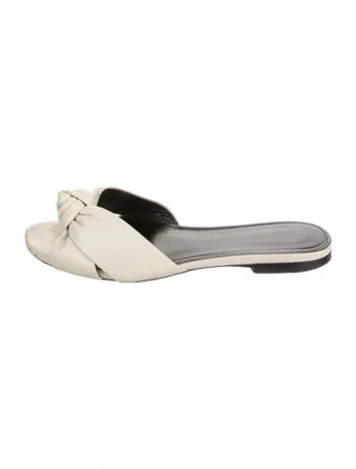 Pre-owned Saint Laurent Leather Ruffle Embellishment Slides In White