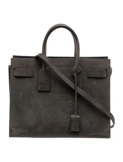 Pre-owned Saint Laurent Leather Sac De Jour In Gray