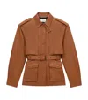 Saint Laurent Lapel Long-sleeved Leather Jacket In Brown
