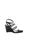 Saint Laurent Black Wedges With Metallic Cassandre Detail And Adjustable Leather Strap In Leather Women In Black