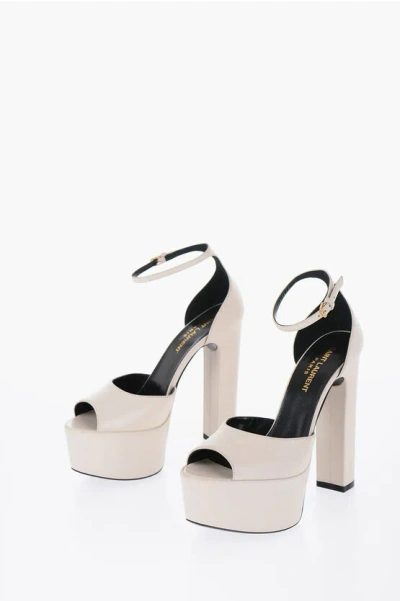 Saint Laurent Leather Sandals With Strap And Plaform Sole Heel 13 Cm In White
