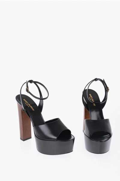 Saint Laurent Leather Sandals With Strap And Plaform Sole Heel 14 Cm In Black