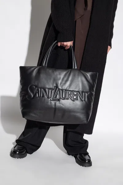 Saint Laurent Leather Shopper Bag In Black