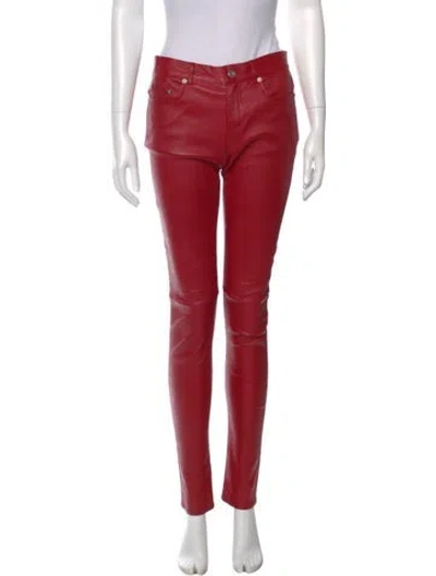 Pre-owned Saint Laurent Leather Skinny Leg Pants In Red