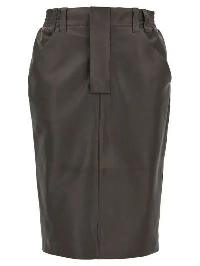 Saint Laurent Leather Skirt In Gray