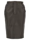 Saint Laurent Gonna A Matita A Vita Alta In Pelle In Gray
