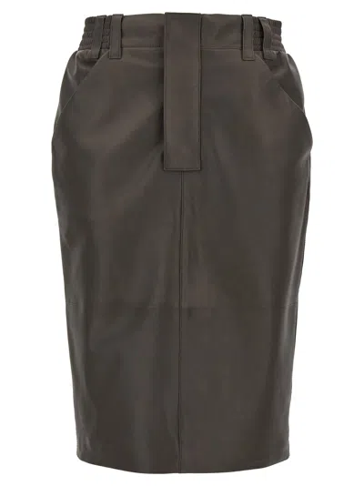 Saint Laurent 4 Pockets Leather Skirt With Belt Loops In Gray