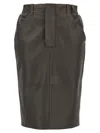 Saint Laurent Gonna A Matita A Vita Alta In Pelle In Gray