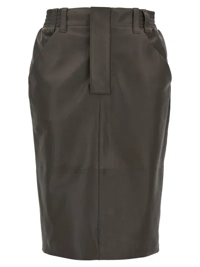 Saint Laurent 4 Pockets Leather Skirt With Belt Loops In Gray