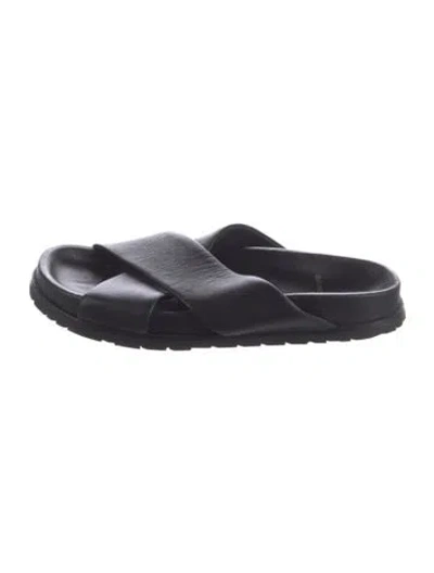 Pre-owned Saint Laurent Leather Slides In Black