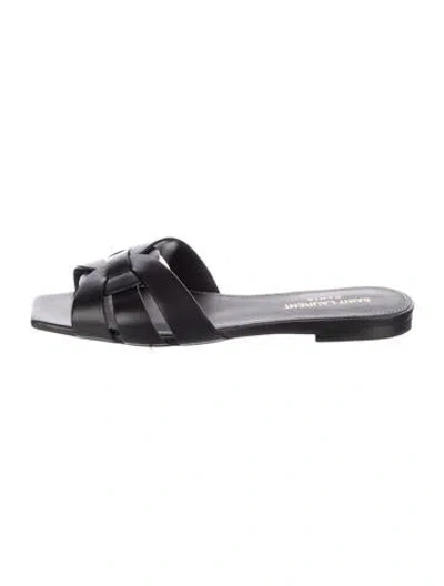 Pre-owned Saint Laurent Leather Slides In Black