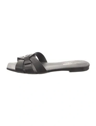 Pre-owned Saint Laurent Leather Slides In Black