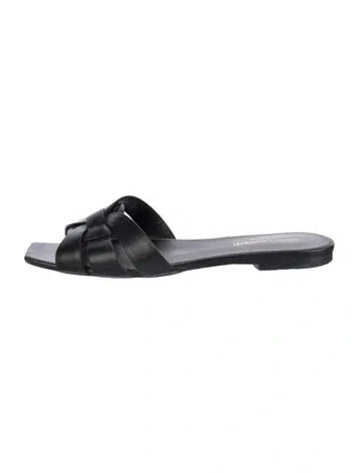 Pre-owned Saint Laurent Leather Slides In Black