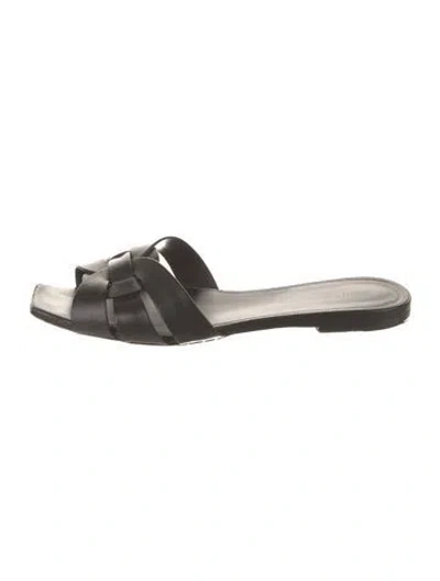 Pre-owned Saint Laurent Leather Slides In Black
