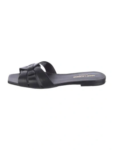 Pre-owned Saint Laurent Leather Slides In Black