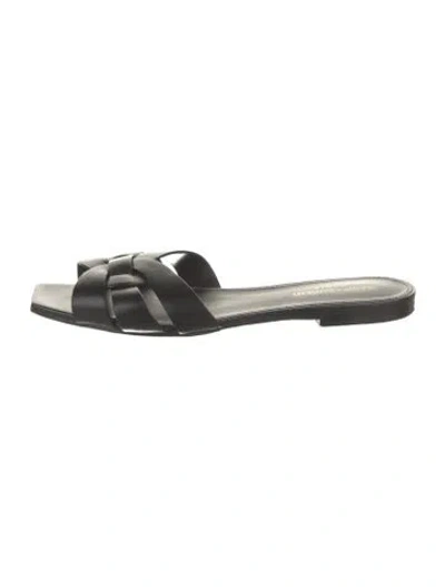Pre-owned Saint Laurent Leather Slides In Black