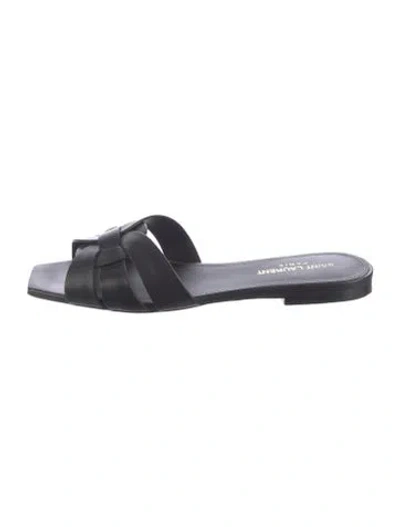 Pre-owned Saint Laurent Leather Slides In Black