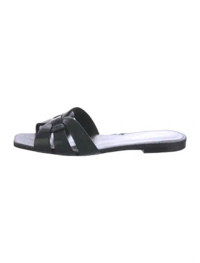 Pre-owned Saint Laurent Leather Slides In Black