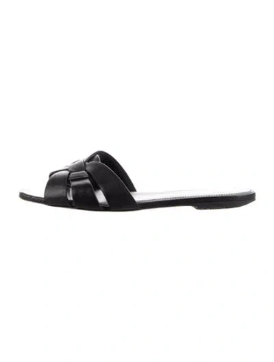 Pre-owned Saint Laurent Leather Slides In Black