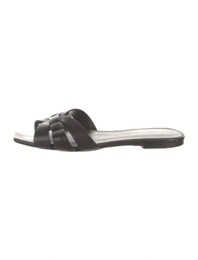 Pre-owned Saint Laurent Leather Slides In Black