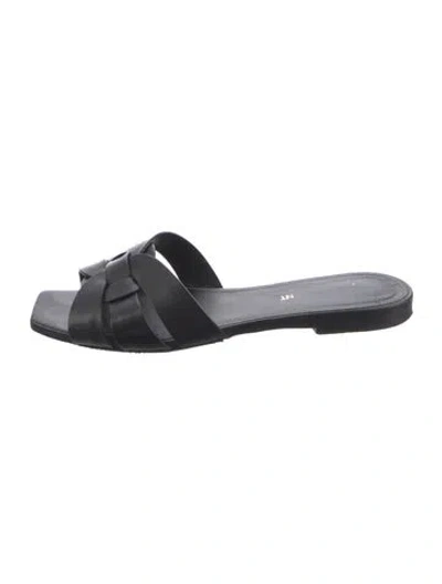 Pre-owned Saint Laurent Leather Slides In Black