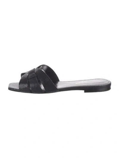 Pre-owned Saint Laurent Leather Slides In Black