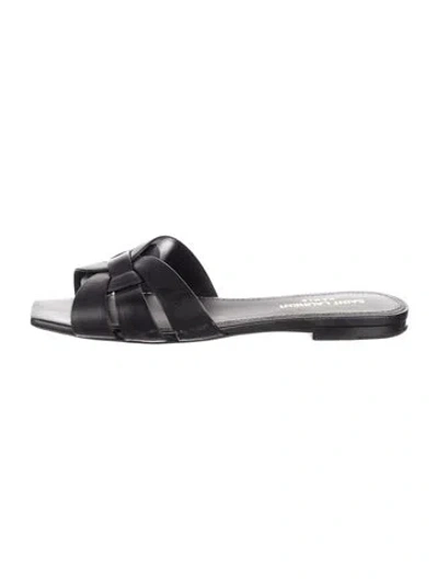 Pre-owned Saint Laurent Leather Slides In Black