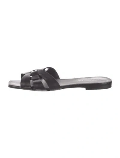 Pre-owned Saint Laurent Leather Slides In Black