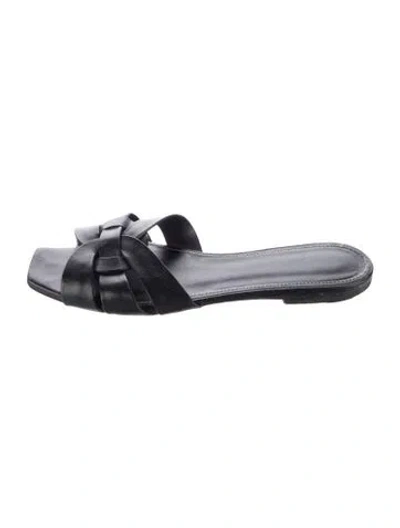 Pre-owned Saint Laurent Leather Slides In Black