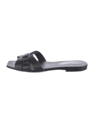 Pre-owned Saint Laurent Leather Slides In Black