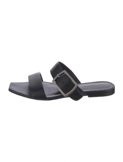 Pre-owned Saint Laurent Leather Slides In Black