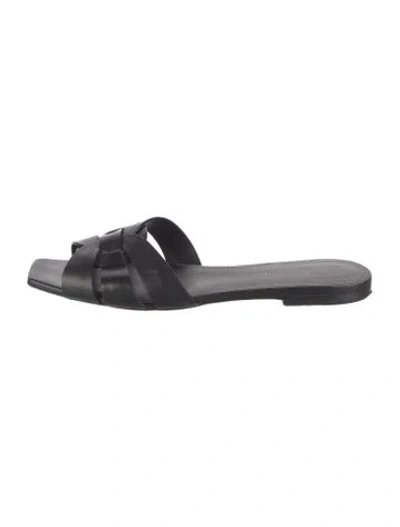 Pre-owned Saint Laurent Leather Slides In Black