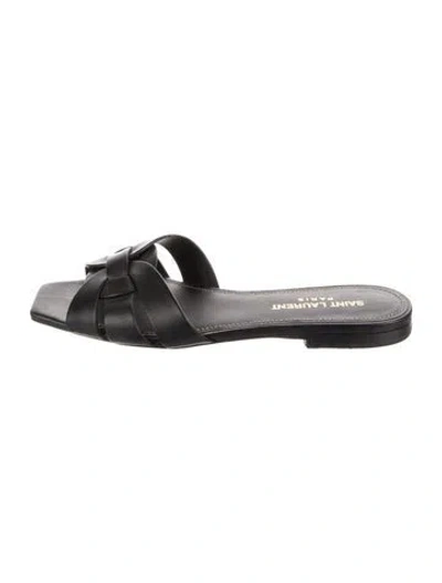 Pre-owned Saint Laurent Leather Slides In Black