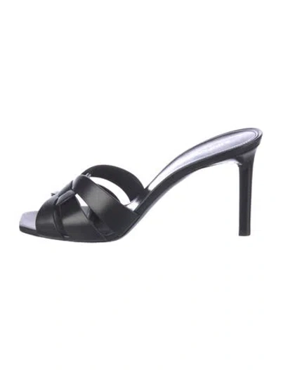 Pre-owned Saint Laurent Leather Slides In Black