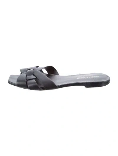 Pre-owned Saint Laurent Leather Slides In Black