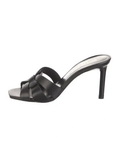 Pre-owned Saint Laurent Leather Slides In Black