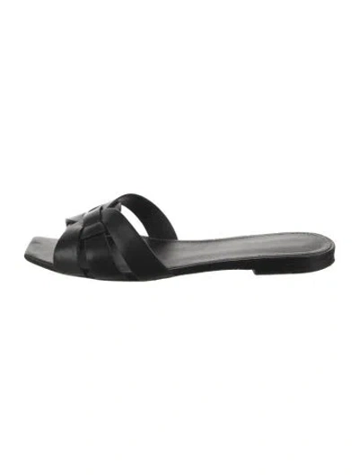 Pre-owned Saint Laurent Leather Slides In Black