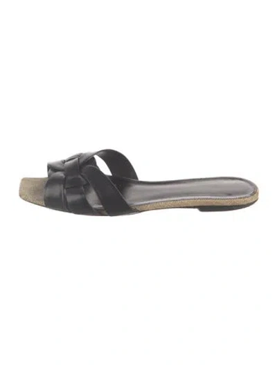 Pre-owned Saint Laurent Leather Slides In Black