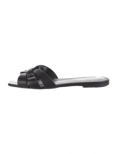 Pre-owned Saint Laurent Leather Slides In Black