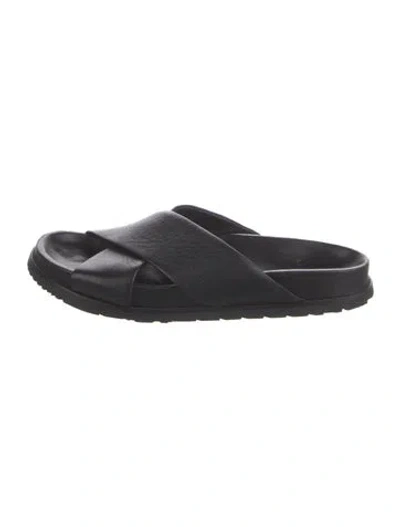 Pre-owned Saint Laurent Leather Slides In Black