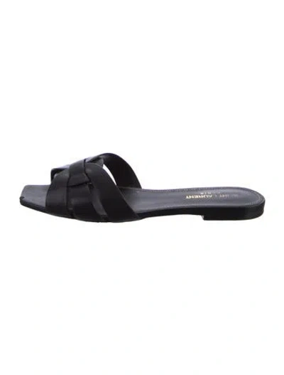 Pre-owned Saint Laurent Leather Slides In Black