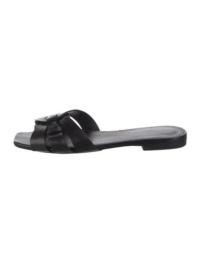 Pre-owned Saint Laurent Leather Slides In Black
