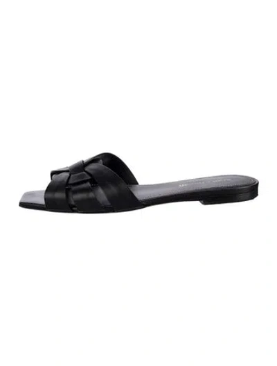 Pre-owned Saint Laurent Leather Slides In Black