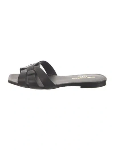 Pre-owned Saint Laurent Leather Slides In Black