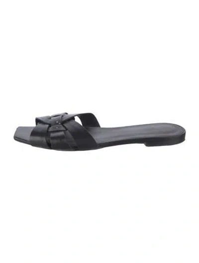 Pre-owned Saint Laurent Leather Slides In Black