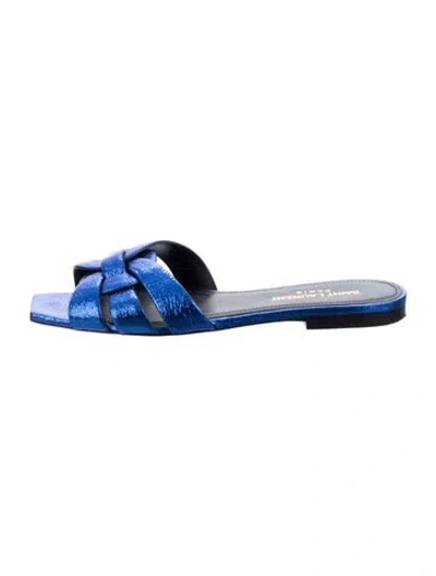 Pre-owned Saint Laurent Leather Slides In Blue