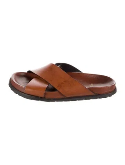 Pre-owned Saint Laurent Leather Slides In Brown