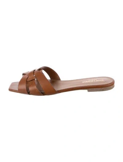 Pre-owned Saint Laurent Leather Slides In Brown