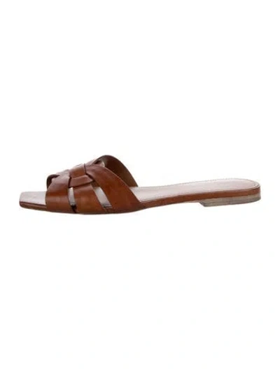 Pre-owned Saint Laurent Leather Slides In Brown